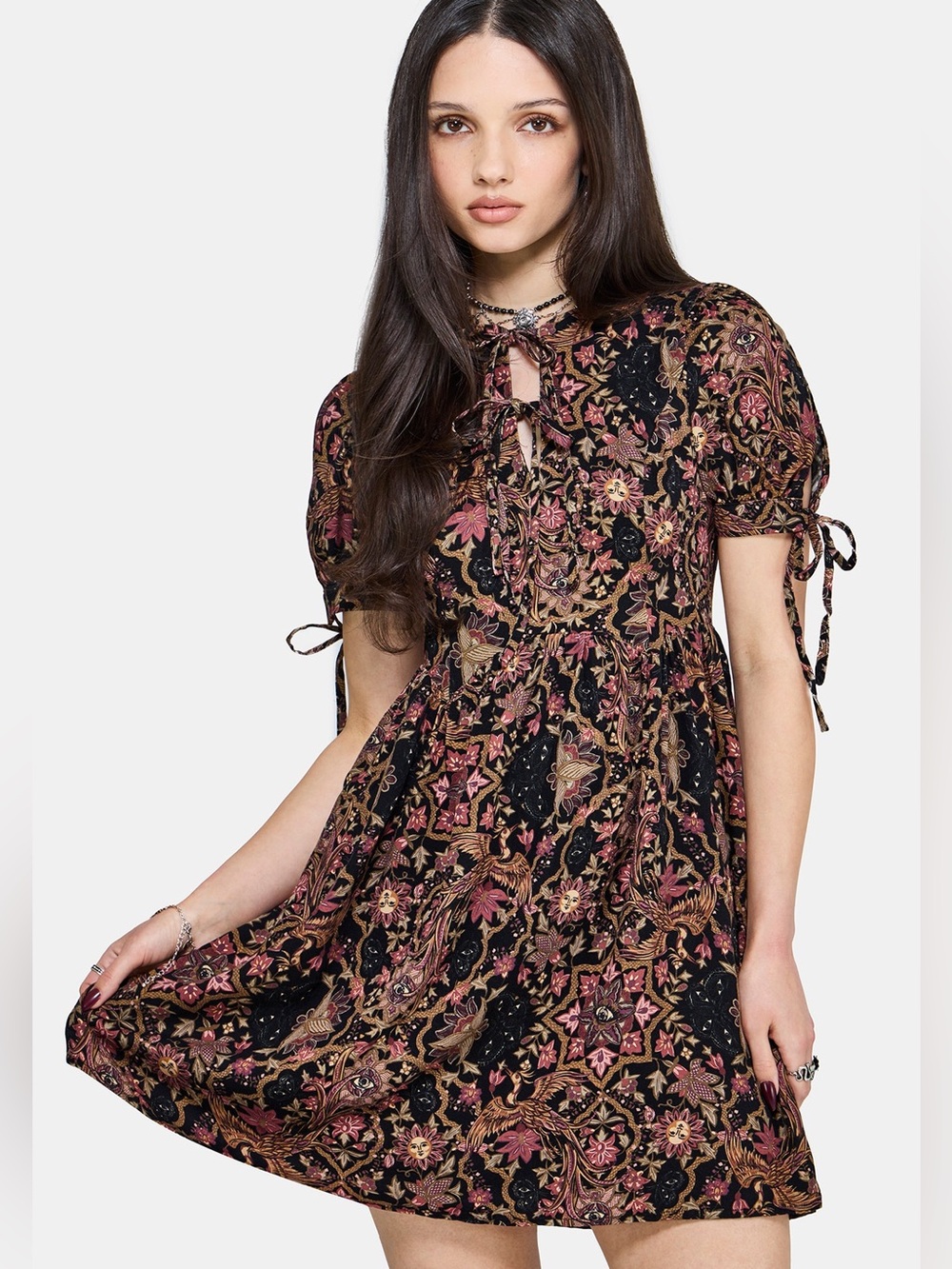 NWT Disturbia Mythos Print Tie Front Mini Dress US 14 / UK 18